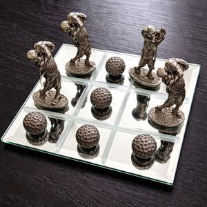 Vintage Golf Tic Tac Toe Game Mirror Board Golfers Metal Pieces 6x6 Decor